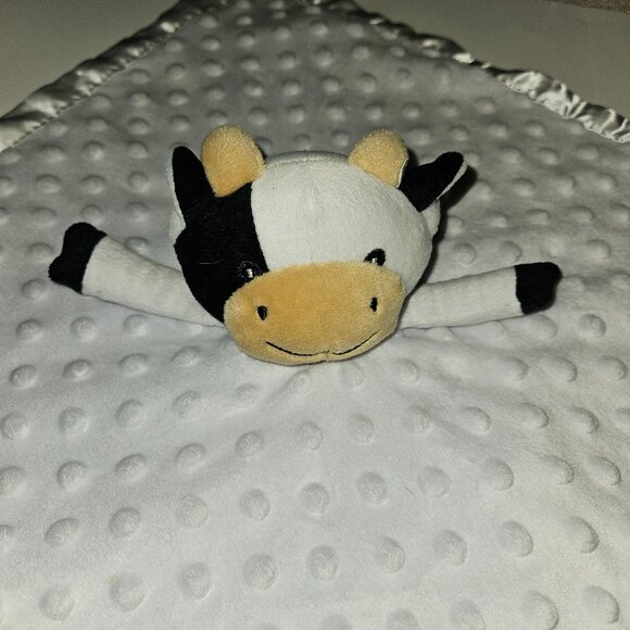 Cow Lovey Plush Baby Toy Minky Dot Satin Trim Pro Goleem White Black Brown - Picture 2 of 7
